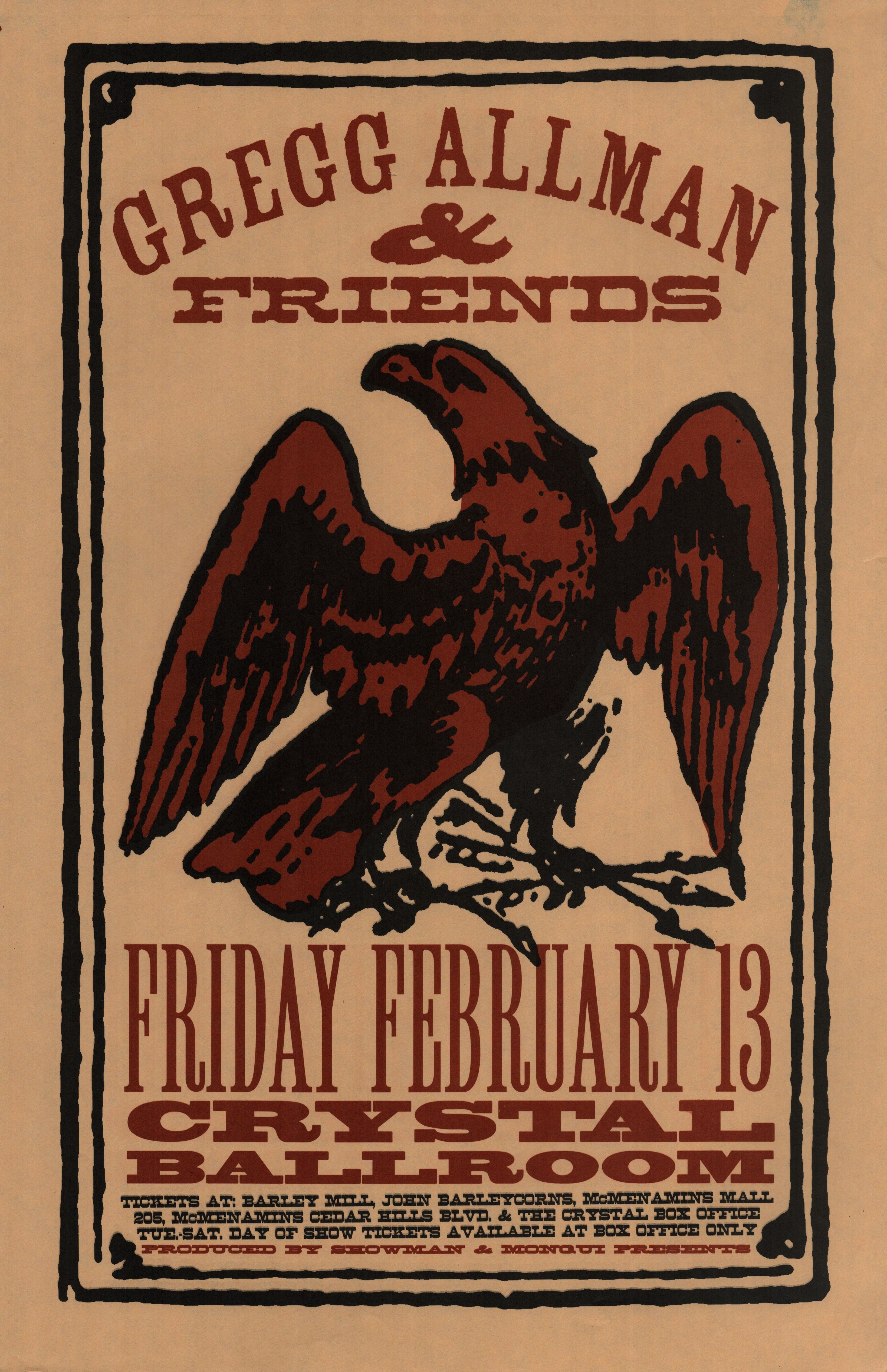 MXP-169.1 Greg Allman & Friends 1998 Crystal Ballroom  Feb 13 Concert Poster