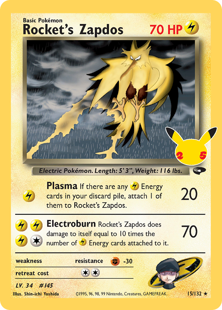 Rocket's Zapdos (15/25) - Celebrations: Classic Collection Pokémon Card