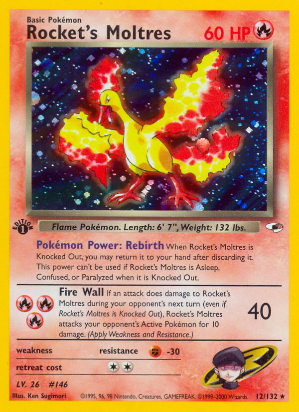 Rocket's Moltres (12/132) - Gym Heroes (1st Edition) Pokémon Card