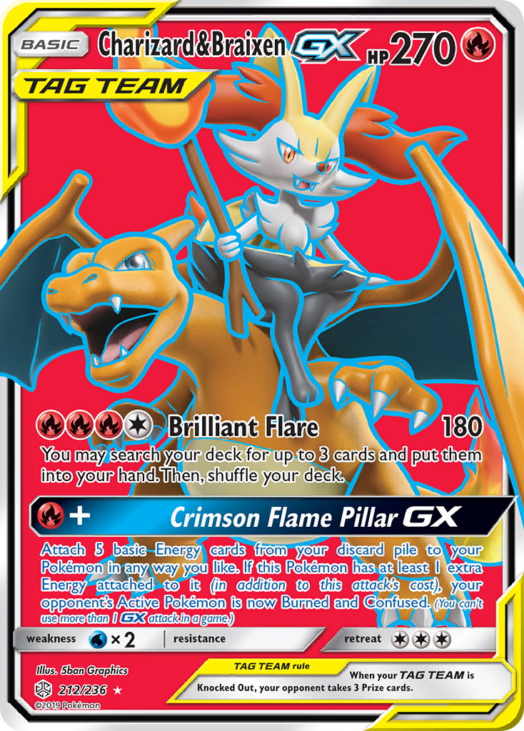 Charizard & Braixen GX (212/236) - Cosmic Eclipse Pokémon Card