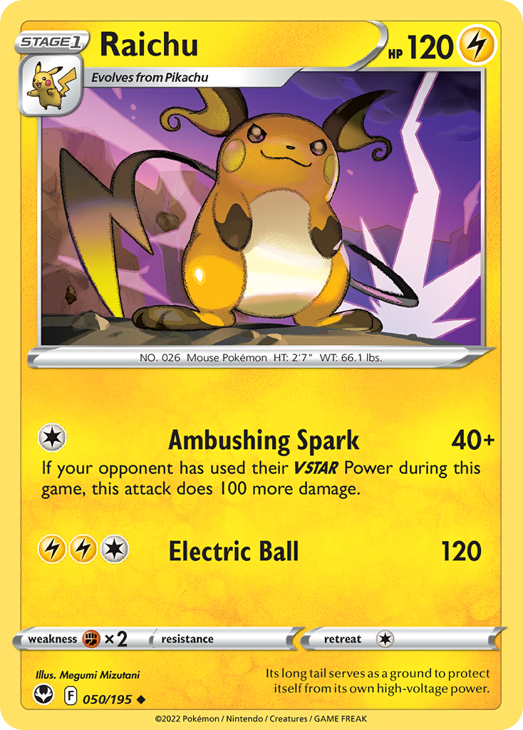 Raichu (50/195) - Silver Tempest Pokémon Card