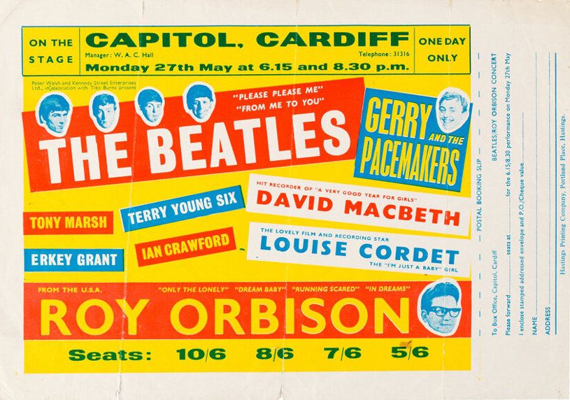 The Beatles & Roy Orbison Capitol Theatre Cardiff HANDBILL 1963 Concert Poster