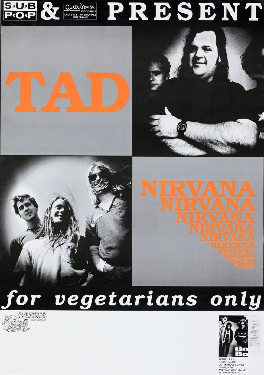 Nirvana & Tad European Tour Blank 1989 Concert Poster