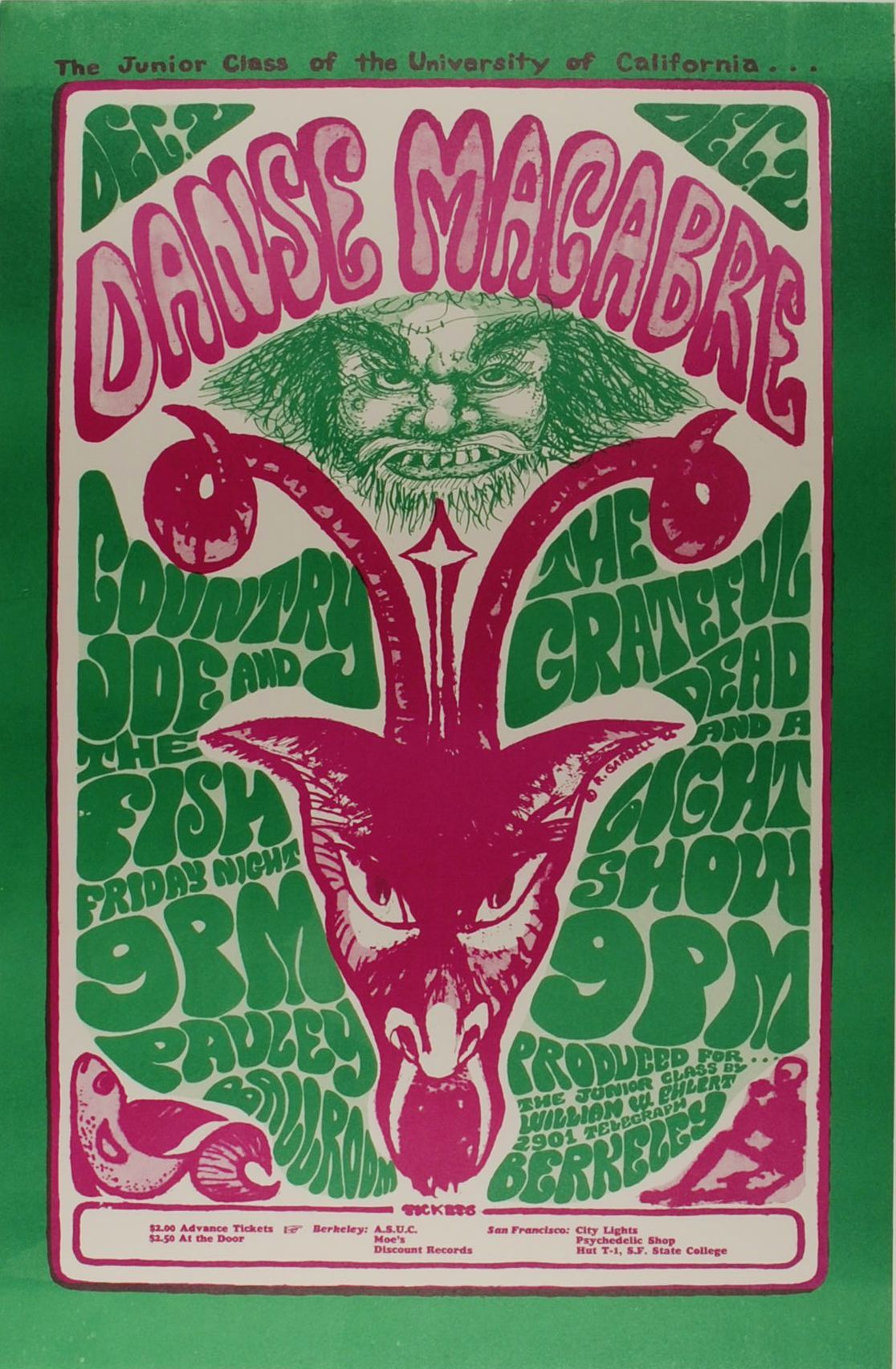 Grateful Dead Pauley Ballroom 1966 Concert Poster