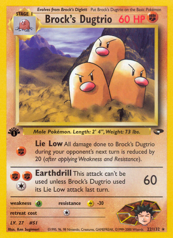 Brock's Dugtrio (22/132) - Gym Challenge (1st Edition) Pokémon Card