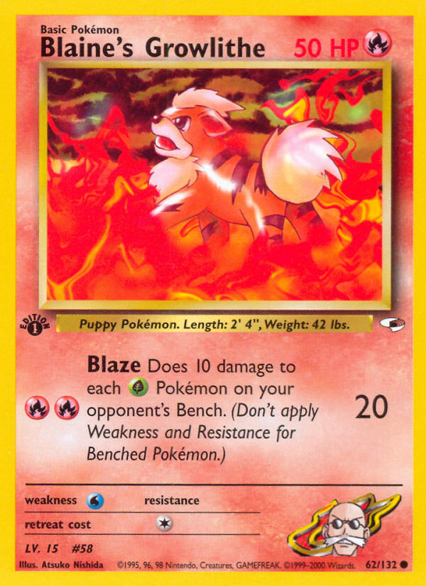 Blaine's Growlithe (62/132) - Gym Heroes (1st Edition) Pokémon Card