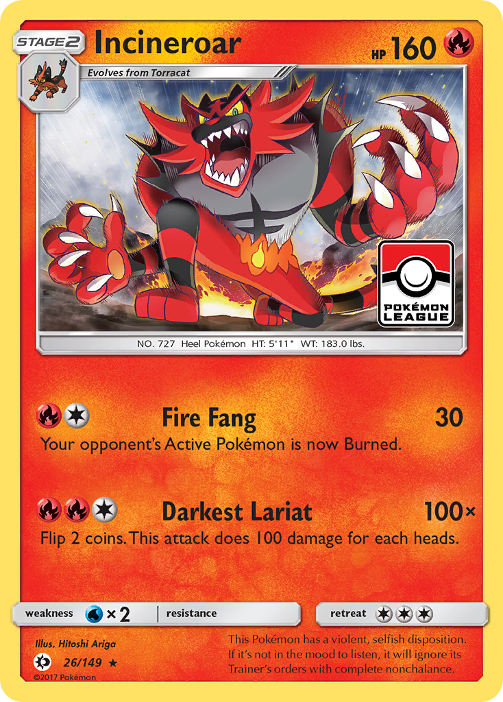 Incineroar (26/149) - Sun & Moon Pokémon Card