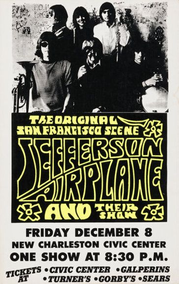 Jefferson Airplane New Charleston Civic Center 1967 Concert Poster