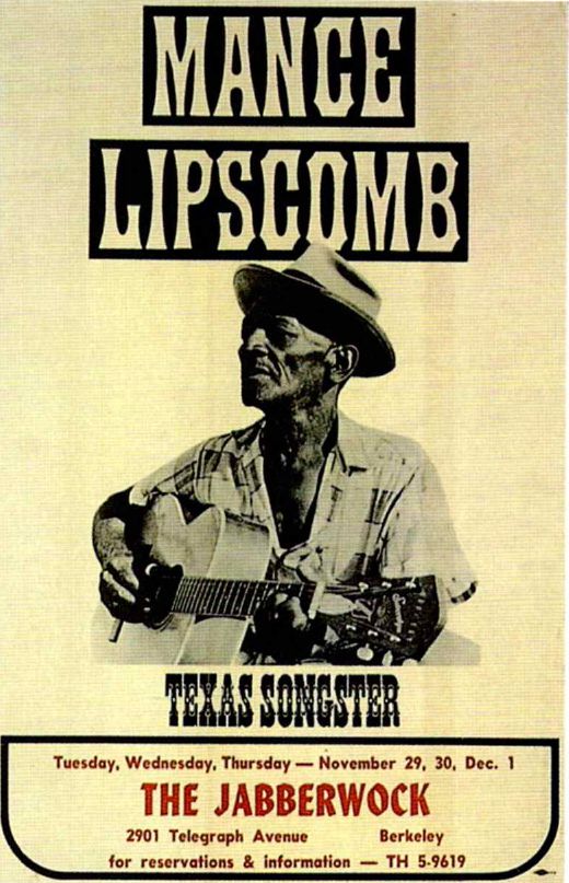 AOR-1.80 Mance Lipscomb The Jabberwock 1966 Concert Poster