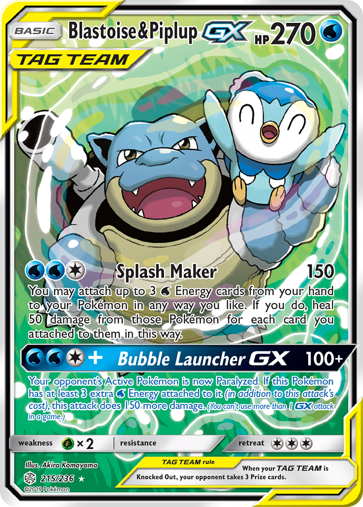 Blastoise & Piplup GX (215/236) - Cosmic Eclipse Pokémon Card