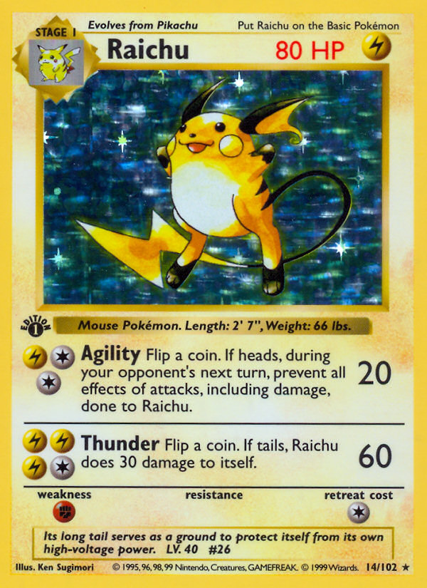 Raichu (14/102) - Base (1st Edition) Pokémon Card