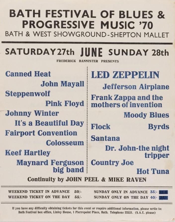 Led Zeppelin Bath Festival Handbill 1970 Concert Poster