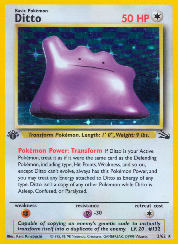 Ditto (3/62) - Fossil (1st Edition) Pokémon Card