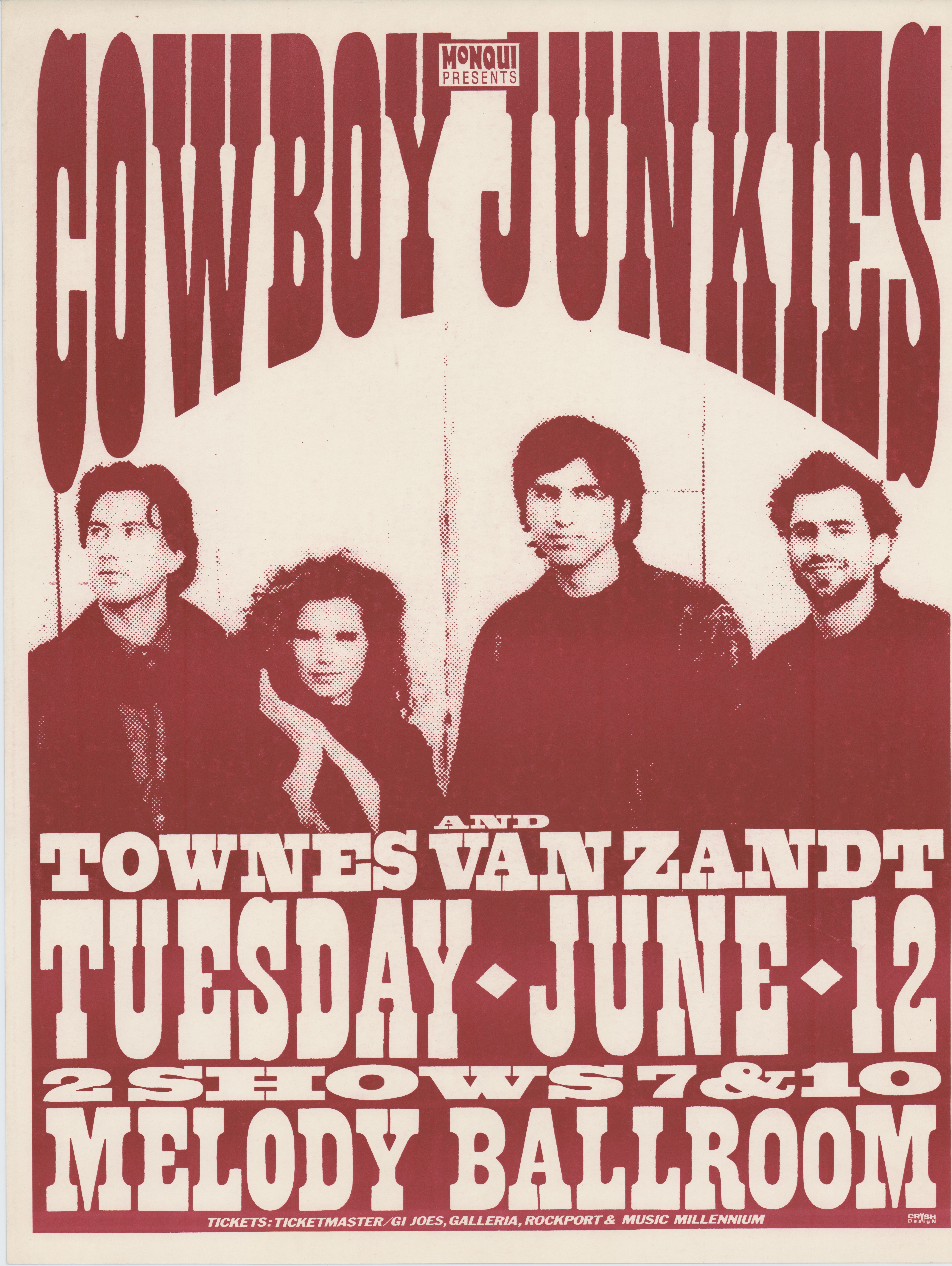 MXP-168.7 Cowboy Junkies 1990 Melody Ballroom  Jun 12 Concert Poster