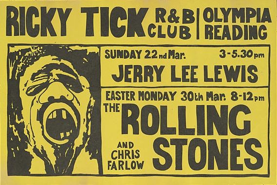 Rolling Stones & Jerry Lee Lewis Ricky Tick Club 1964 Concert Poster