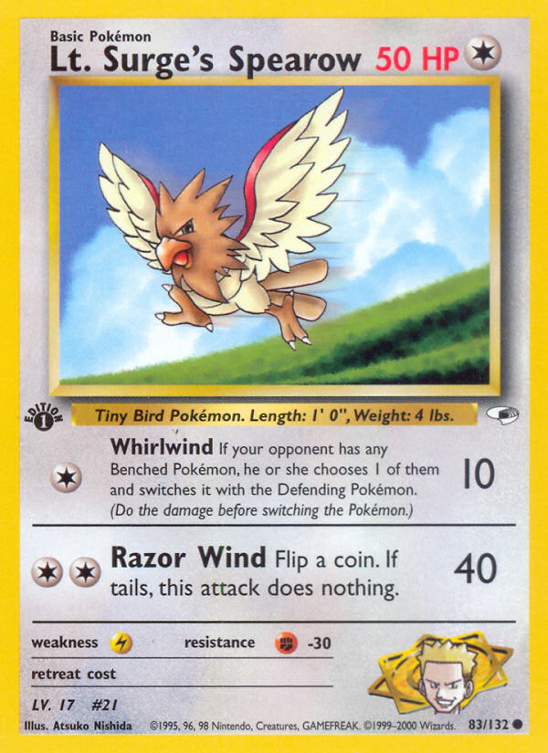 Lt. Surge's Spearow (83/132) - Gym Heroes (1st Edition) Pokémon Card