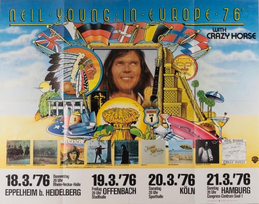 Neil Young European Tour 1976 Concert Poster