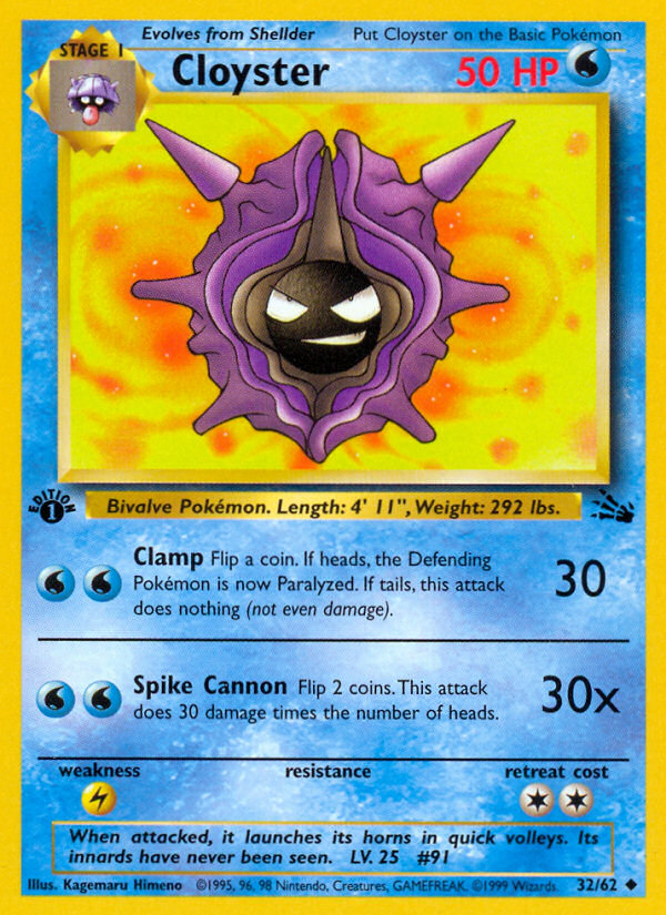 Cloyster (32/62) - Fossil (1st Edition) Pokémon Card