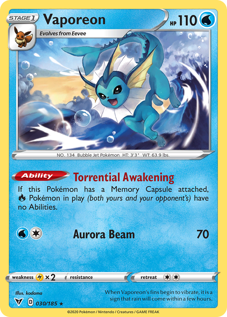 Vaporeon (30/185) - Vivid Voltage Pokémon Card