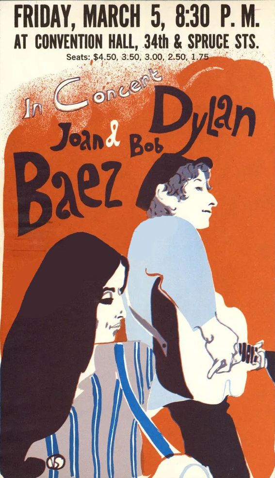 Joan Baez & Bob Dylan Convention Hall Handbill 1965 Concert Poster