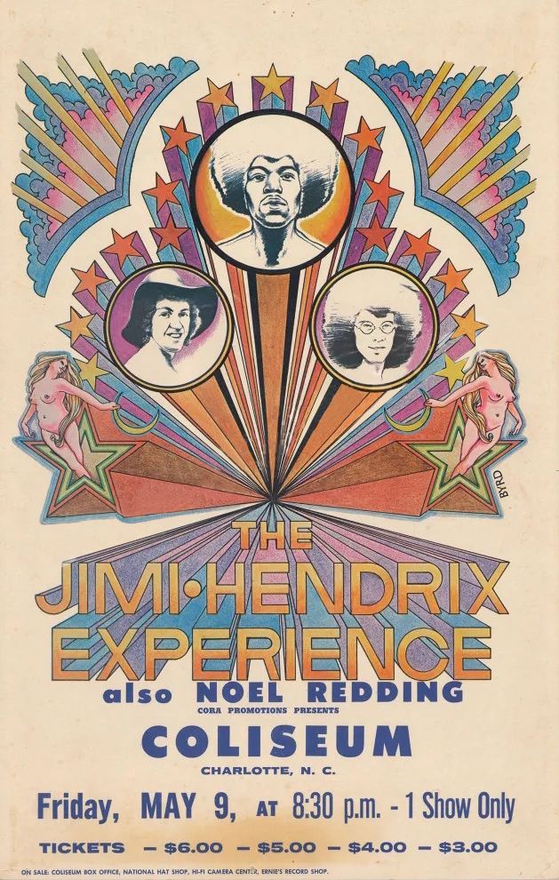 Jimi Hendrix Experience Charlotte Coliseum 1969 Concert Poster