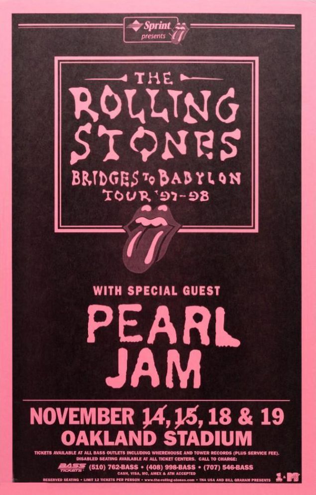 Rolling Stones & Pearl Jam Oakland Stadium 1997 Concert Poster