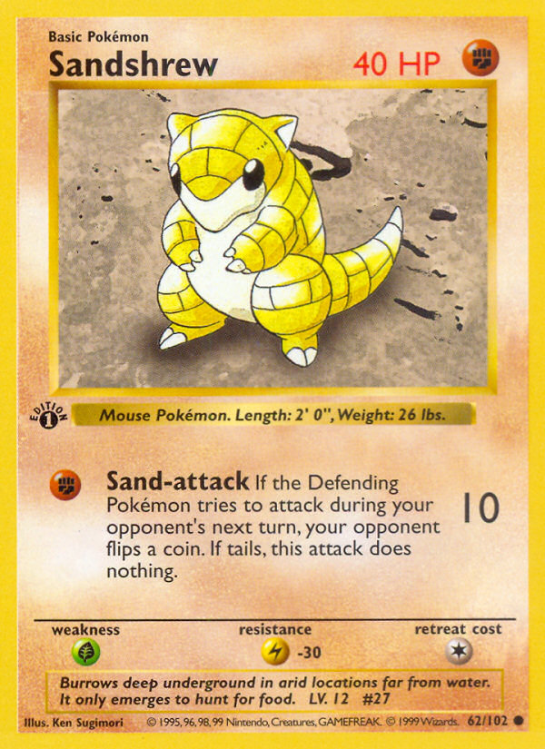 Sandshrew (62/102) - Base (1st Edition) Pokémon Card