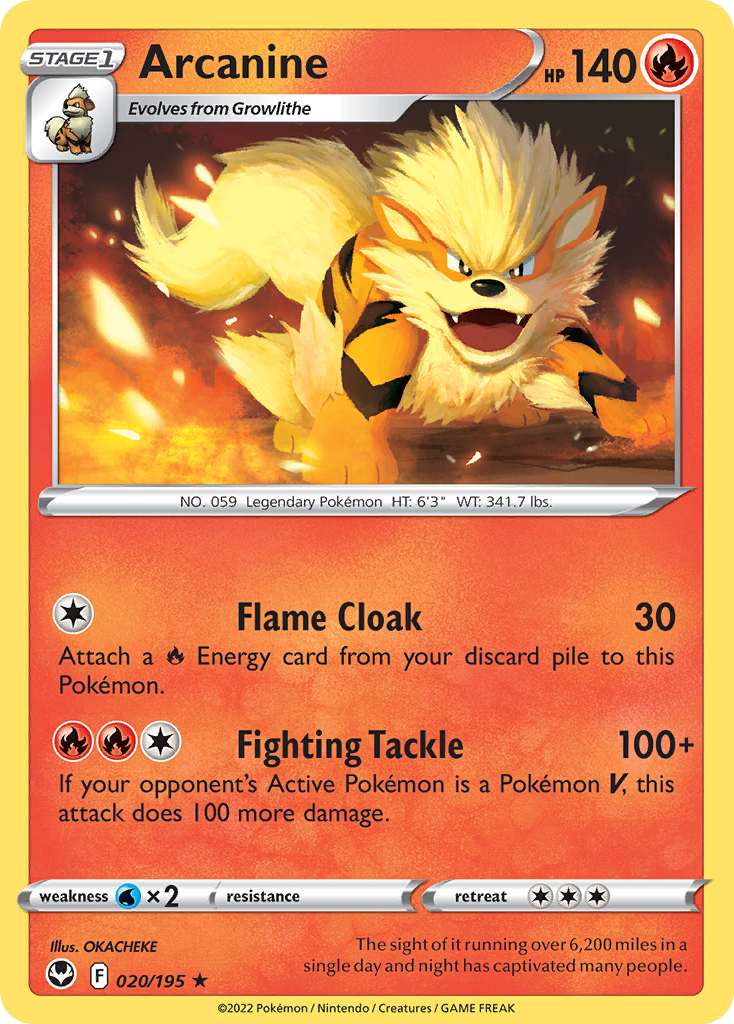 Arcanine (20/195) - Silver Tempest Pokémon Card