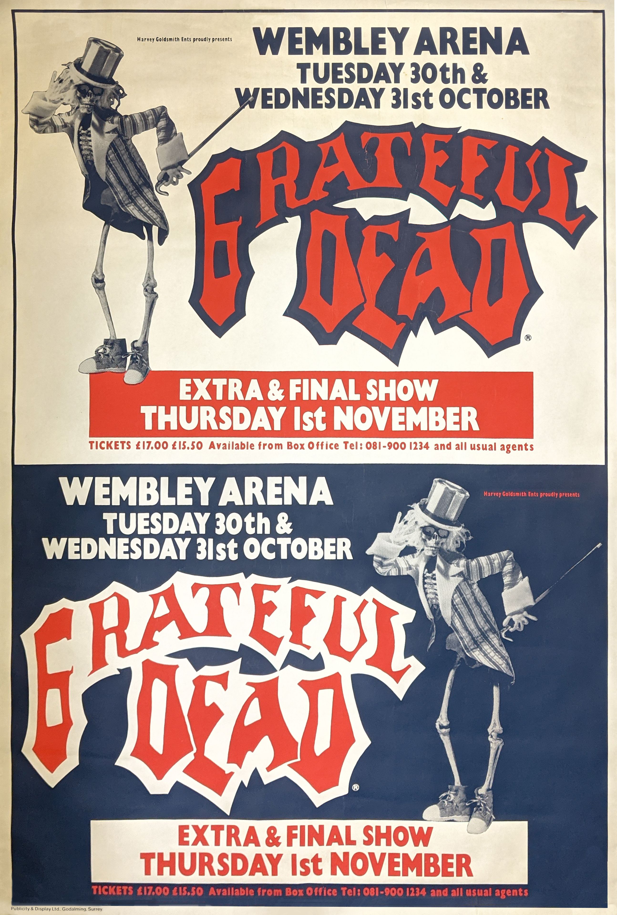 Grateful Dead Wembley Arena 1990 Concert Poster