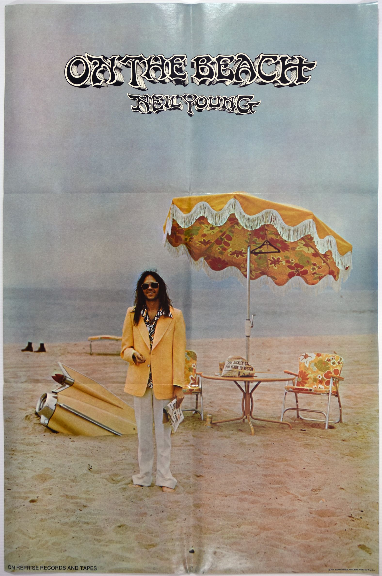 Neil Young On the Beach Promotional Poster 1974 Concert Poster