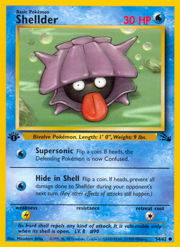 Shellder (54/62) - Fossil (1st Edition) Pokémon Card