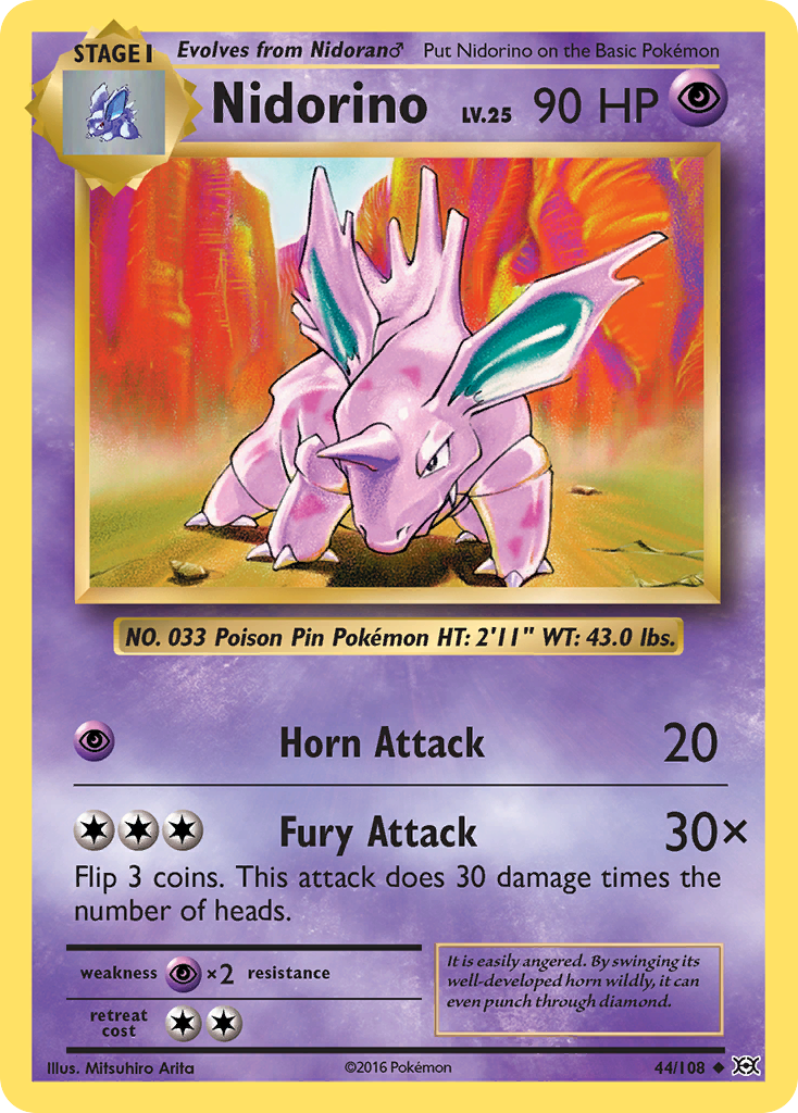 Nidorino (44/108) - Evolutions Pokémon Card