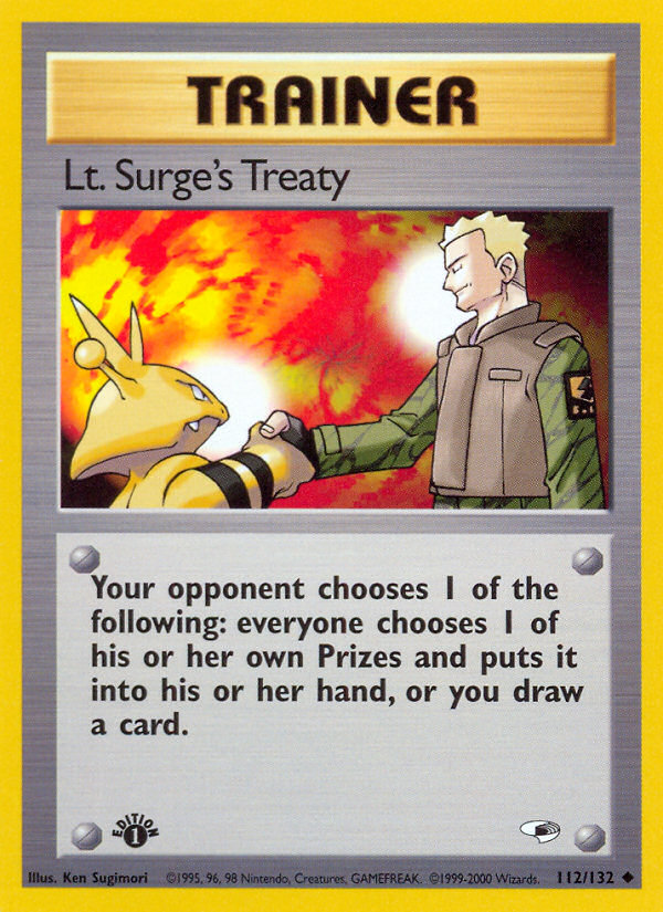 Lt. Surge's Treaty (Trainer) (112/132) - Gym Heroes (1st Edition) Pokémon Card