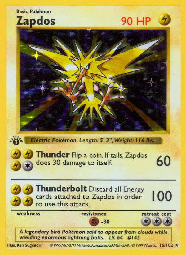 Zapdos (16/102) - Base (1st Edition) Pokémon Card