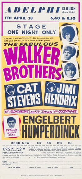 Walker Brothers & Jimi Hendrix Adelphi Handbill 1967 Concert Poster