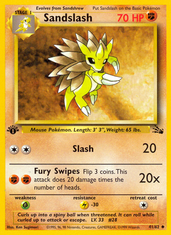 Sandslash (41/62) - Fossil (1st Edition) Pokémon Card