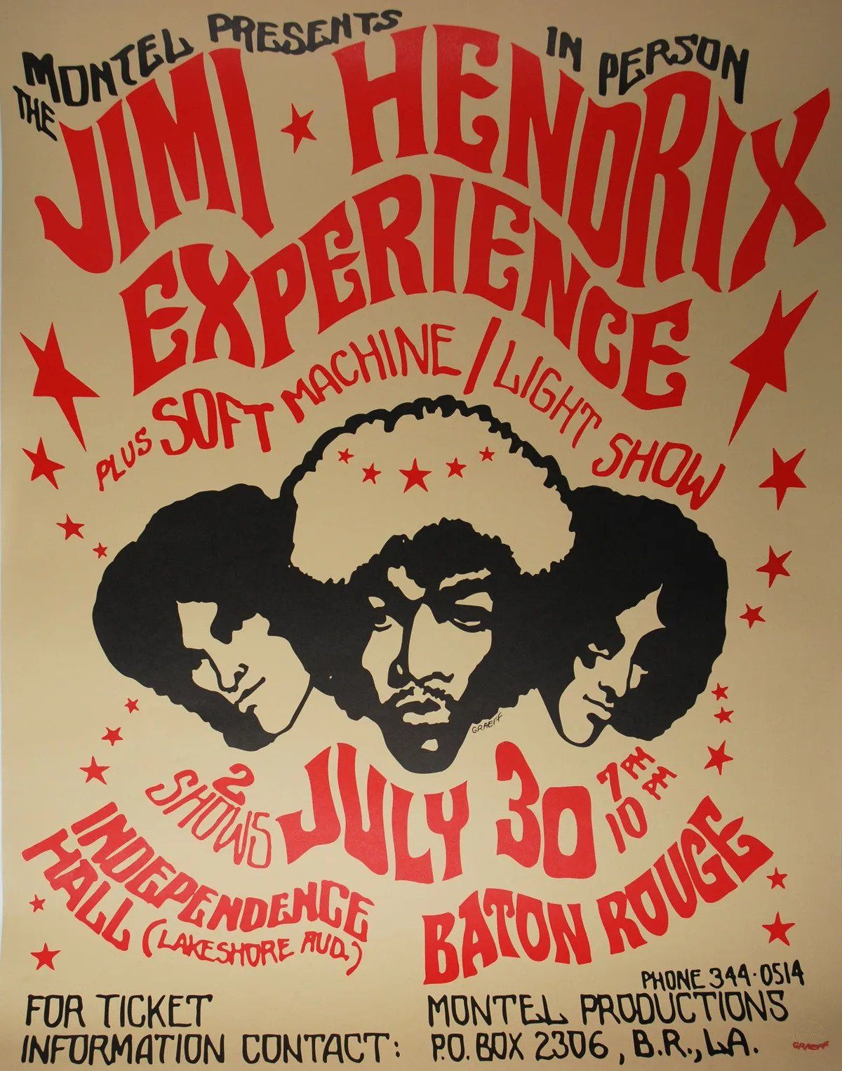 Jimi Hendrix & Soft Machine Independence Hall 1968 Concert Poster