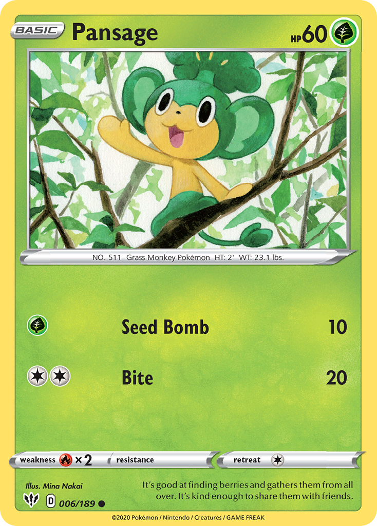 Pansage (6/189) - Darkness Ablaze Pokémon Card