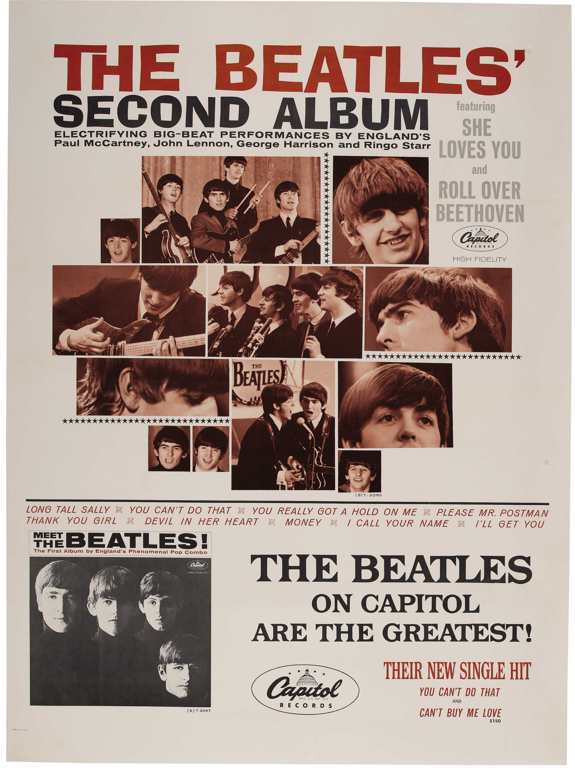 The Beatles "Meet the Beatles" Second Album Promotional Poster 1964 Concert Poster