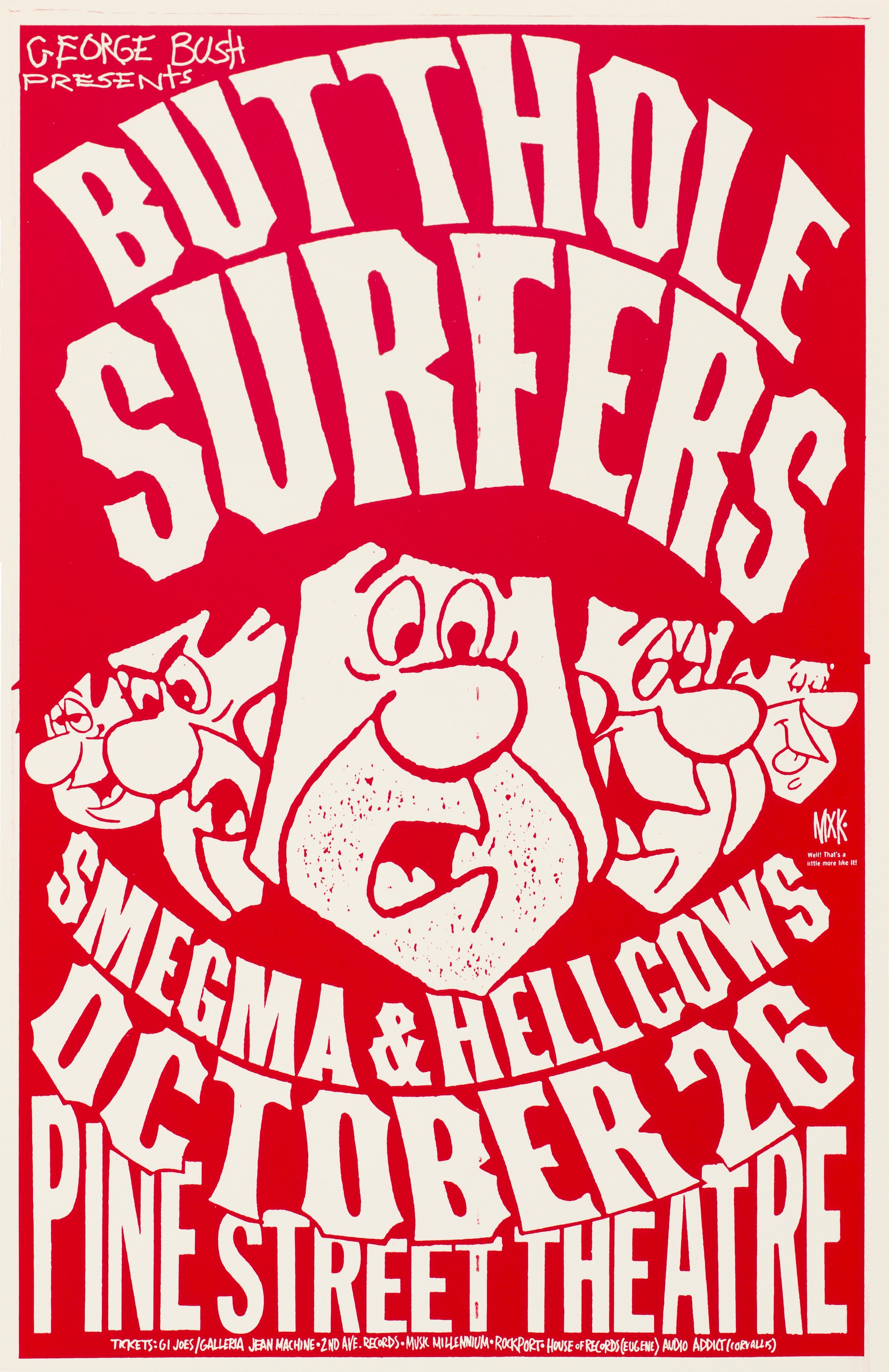 MXP-49.2 Butthole Surfers Pine Street Theatre 1987 Red/White Variant Concert Poster