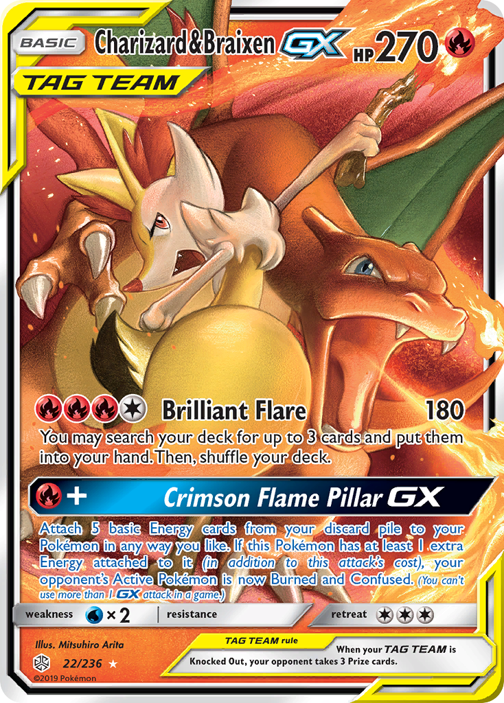 Charizard & Braixen GX (22/236) - Cosmic Eclipse Pokémon Card