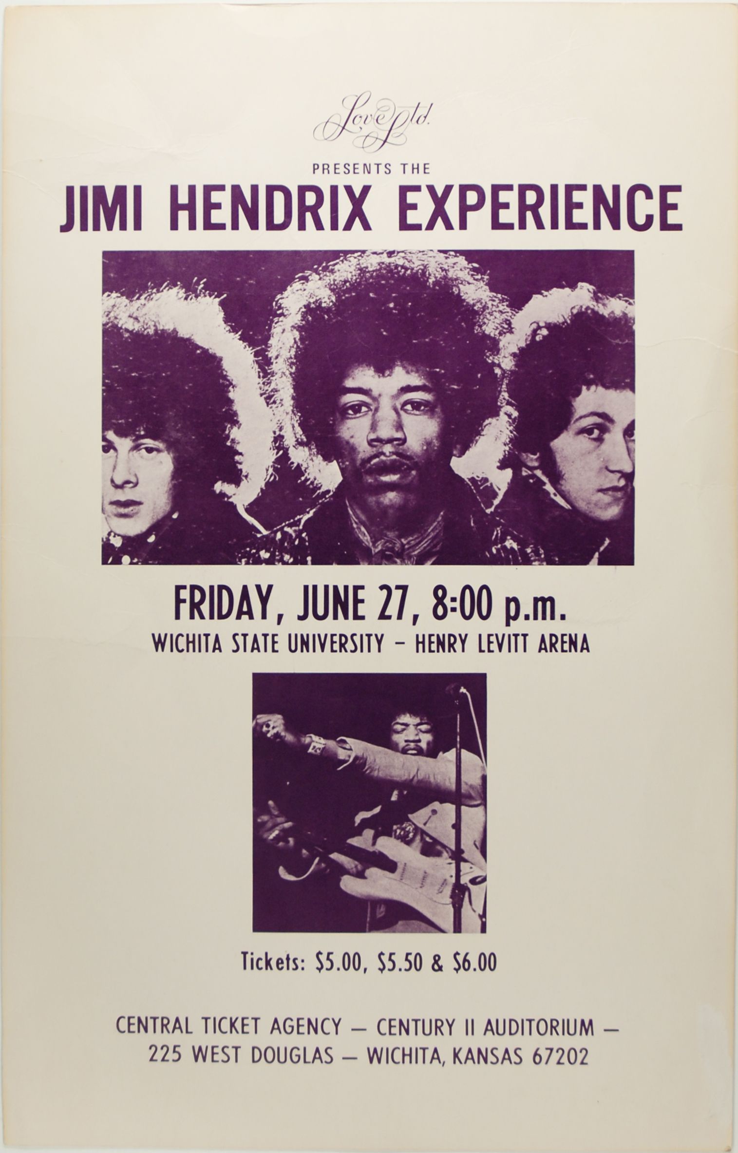 Jimi Hendrix at Henry Levitt Arena 1969 Concert Poster