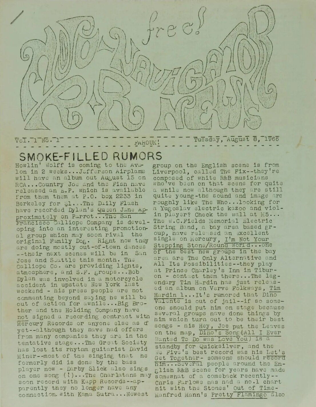 1966-Mojo Navigator Rock and Roll News Zine #1 Concert Poster