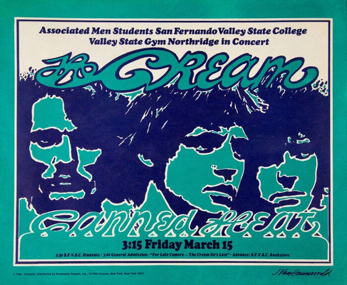 Cream San Fernando Valley State College 1968 Concert Poster