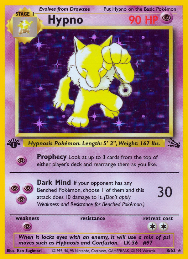 Hypno (8/62) - Fossil (1st Edition) Pokémon Card