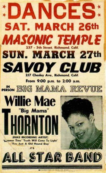 AOR-1.82 Willie Mae Thornton Masonic Temple & Savoy Club 1966 Concert Poster