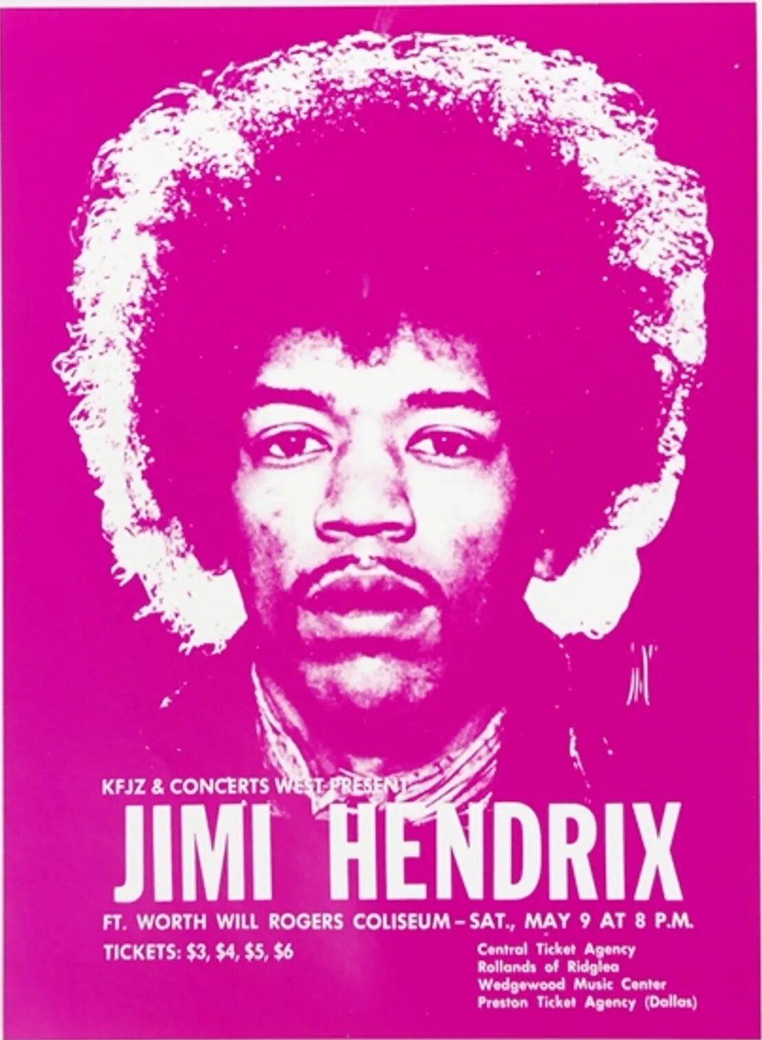 Jimi Hendrix Will Rogers Coliseum Handbill 1970 Concert Poster