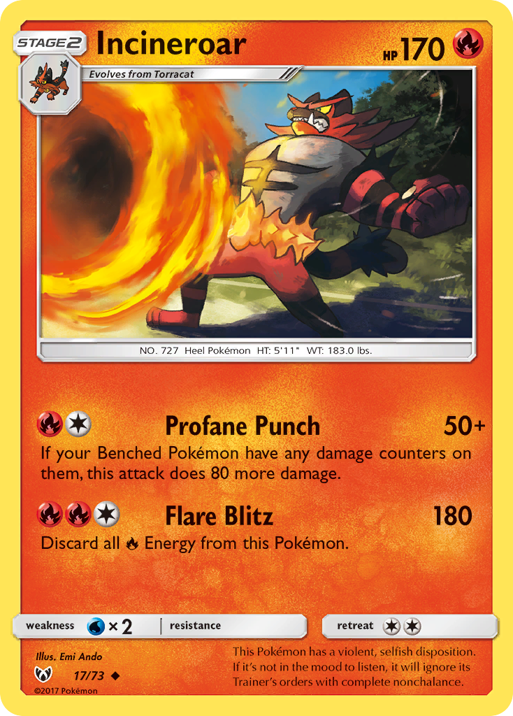 Incineroar (17/73) - Shining Legends Pokémon Card