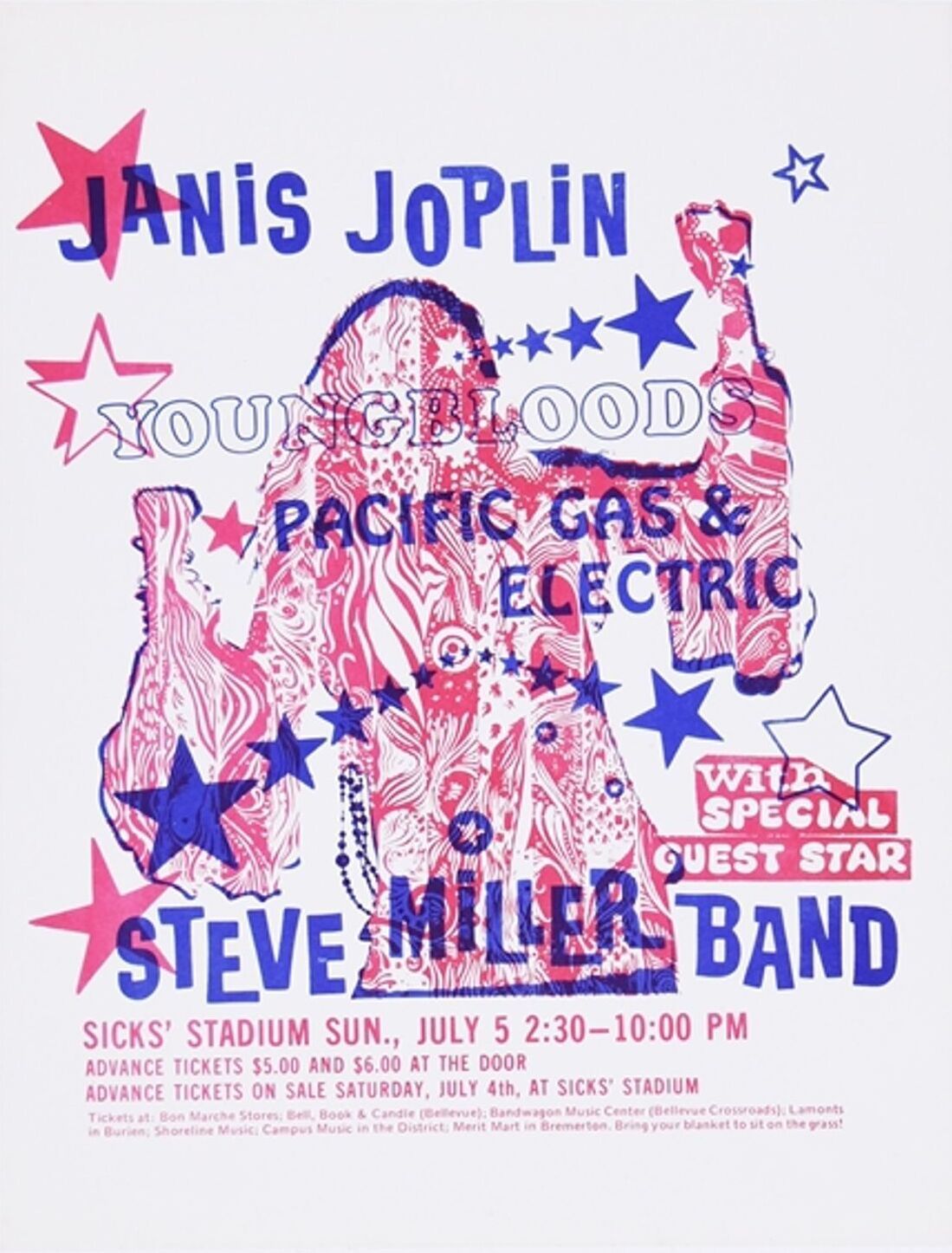 Janis Joplin Sicks' Stadium 1970 Concert Poster
