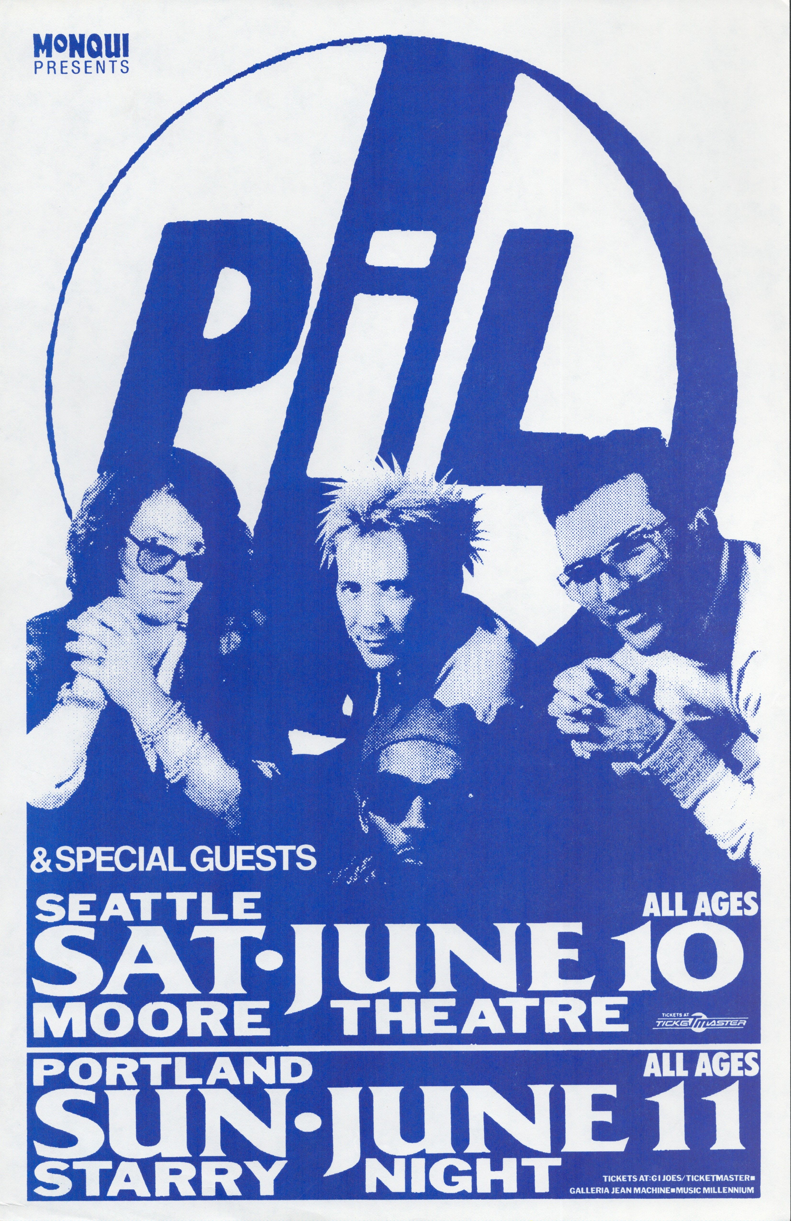 MXP-105.9 Public Image Limited Moore Theater & Starry Night 1989 Jun 11 Concert Poster